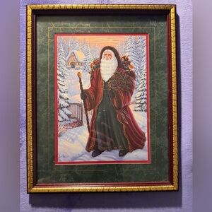 1990’s Framed Santa Claus Winter Scene Art
